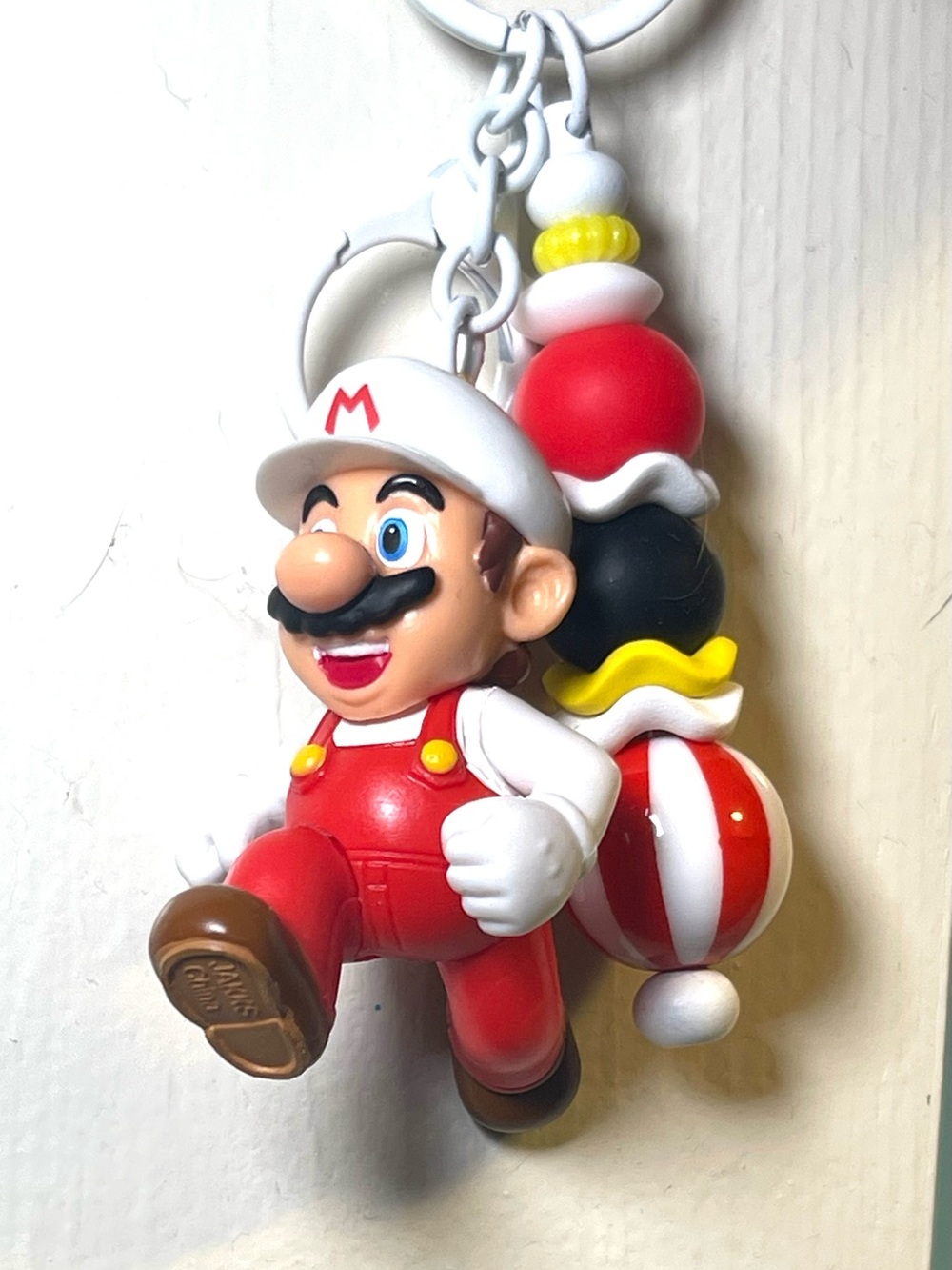 Red Character Key & Card Holder Keychain with Bead Charm